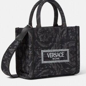Versace Black and Gray Floral Crossbody Bag